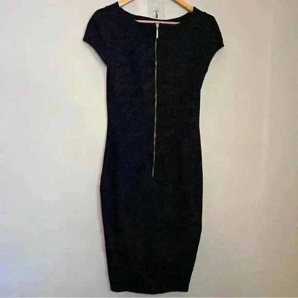 Closet London Pencil Dress w/Bottice Fitting Detail Size 8 Navy Blue Print EUC - Picture 3 of 6